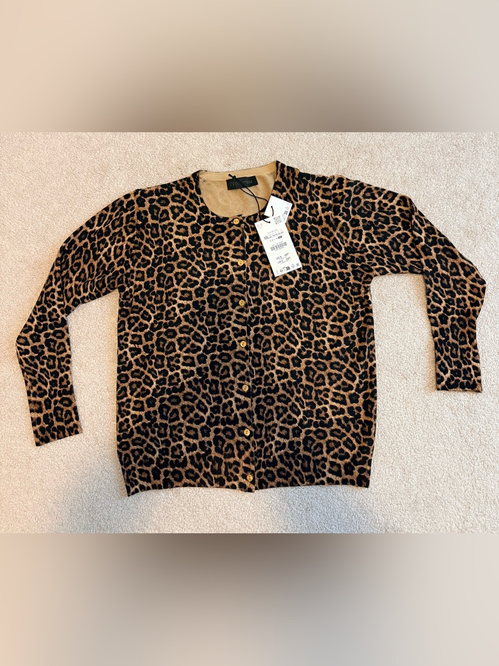 NWT Zara Animal Print Leopard Cardigan Black Brown XXL